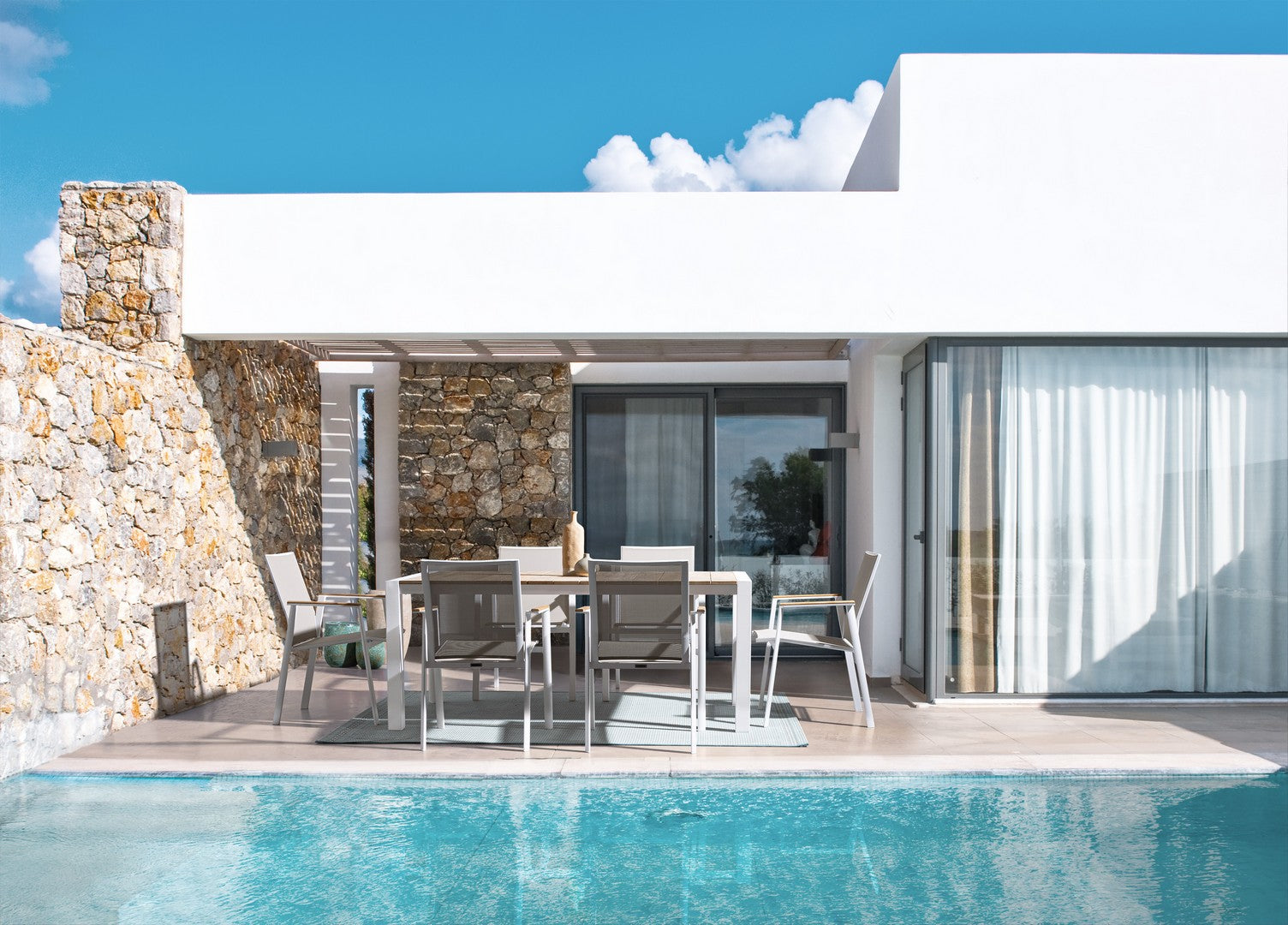 Tavolo da Giardino 180x90x75 cm in Alluminio Cameron Bianco