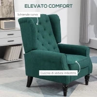 Poltrona per Salotto in Stile Francese con Seduta Imbottita e Cuscini, in Poliestere, 74x86x102 cm, Verde Scuro