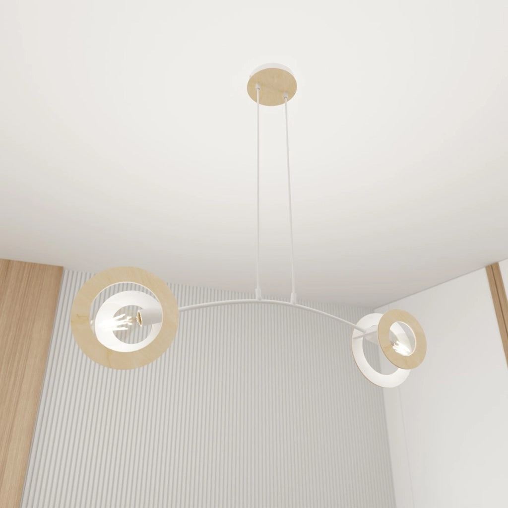 Lampada a sospensione Skiva in acciaio bianco e legno