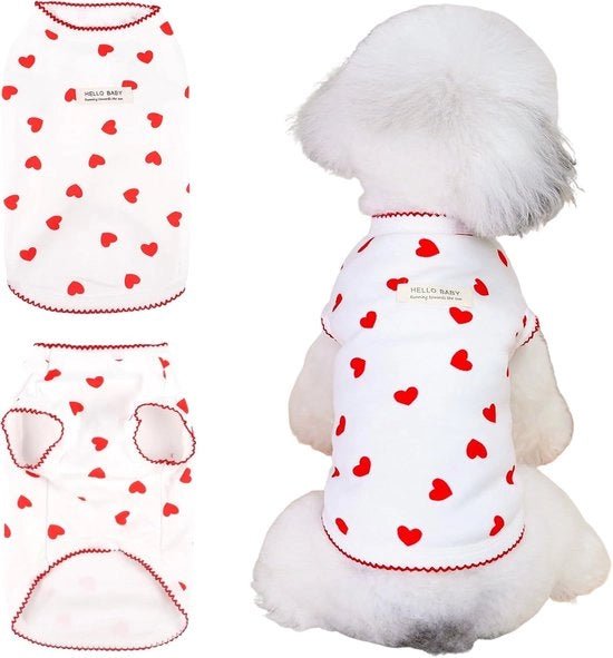 Abbigliamento per cani e gatti - T-shirt estivo elastico senza maniche a cuoricini - Cappotto carino per cani, chihuahua, shih tzu e yorkshire terrier - Abbigliamento per gatti (M)