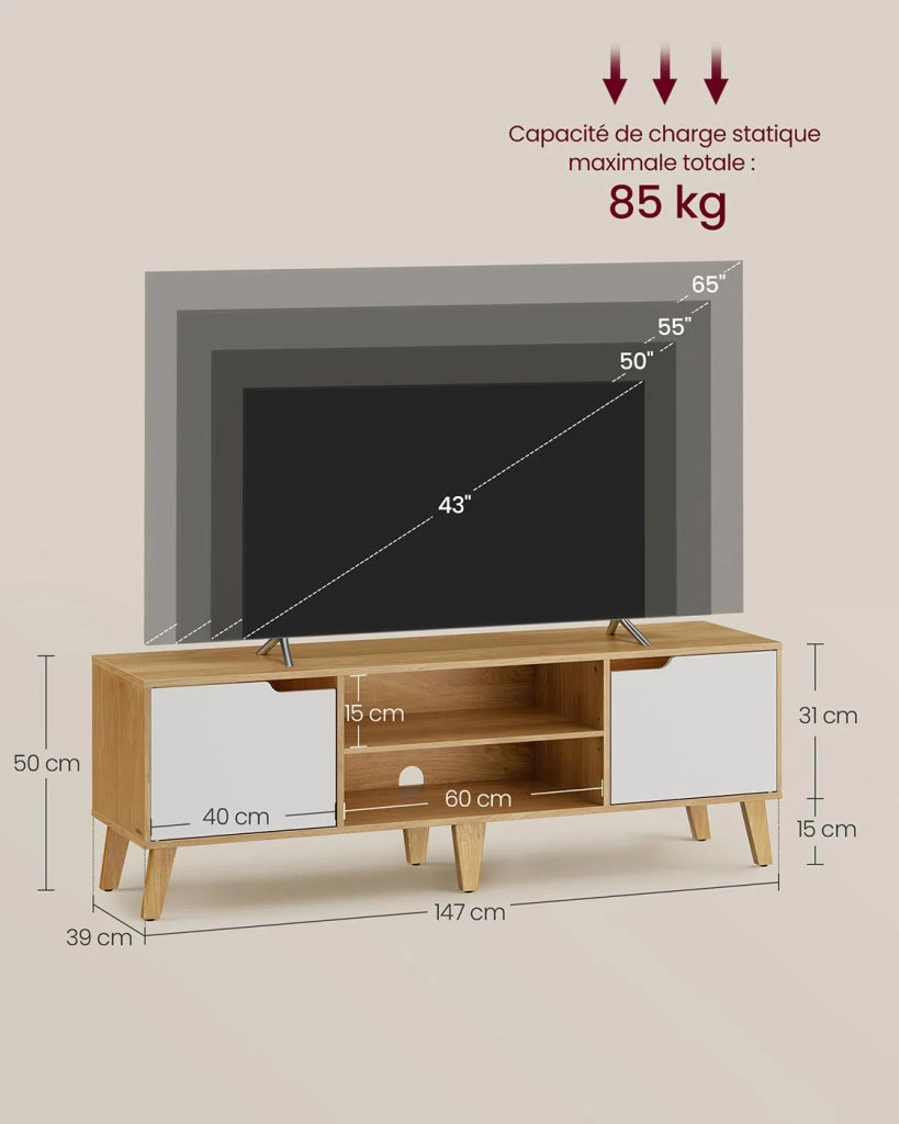 Mobile porta TV con ripiano regolabile per TV fino a 65 pollici lungo 147 cm stile di transizione per soggiorno/camera da letto marrone 12_0006576