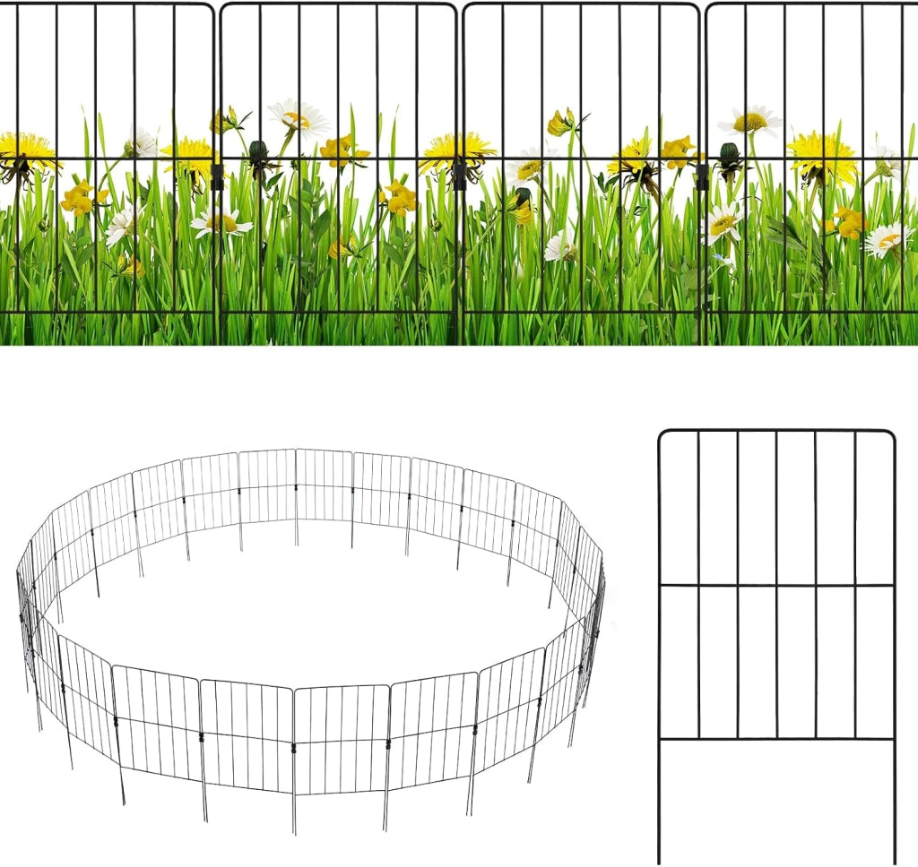 Recinzione da Giardino in Metallo 15/25 Pezzi, 60 cm di Altezza, Set Recinzione per Cani ed Aiuole, Recinto Decorativo Resistente ed Antiruggine, 33 x 60 cm (25 Pezzi)