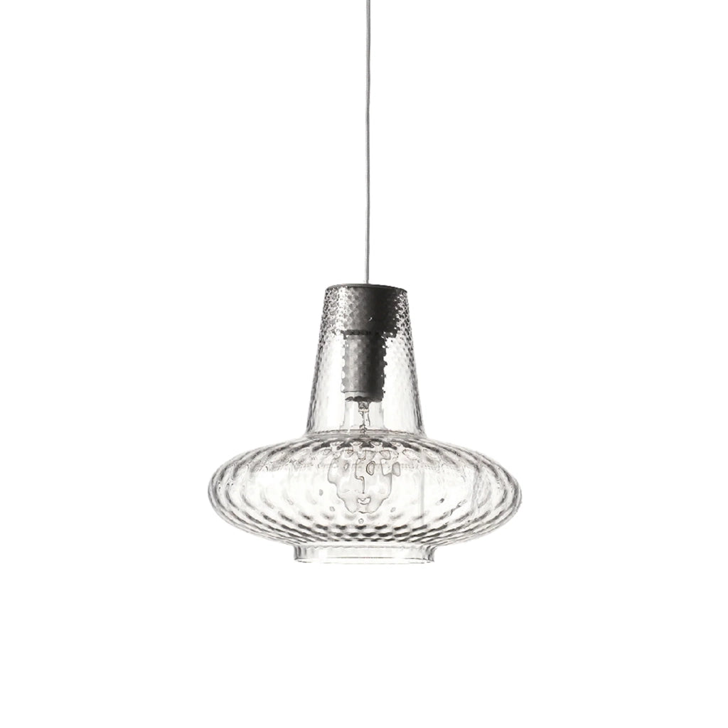 Giulietta sospensione ø.320x3150mm. 1xe27 70w hs-ip20-ver.grigio, vtr.trasp.