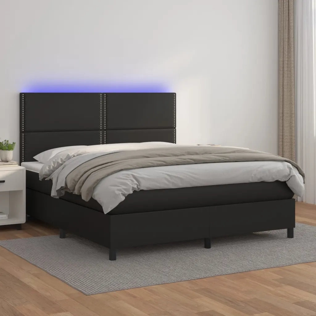 Giroletto a Molle con Materasso e LED Nero 180x200cm Similpellecod mxl 122995