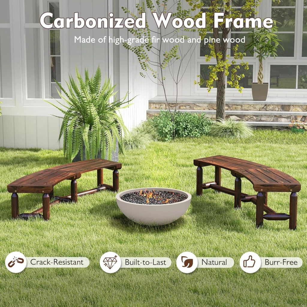 Panca da giardino, in carbonizzazione da superficie, panca in legno per 2 persone, panchine da parco, carico di 150 kg, per terrazza, balcone, vintage (forma curva, 139 x 36 x 41 cm)