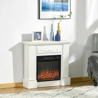 Camino Elettrico da Terra 1800W con Effetto Fiamma, Telecomando, Timer e Temperatura Regolabile, Bianco