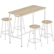 Set da Pranzo 5 Pezzi con Bancone da Bar 110x50x89,5 cm e Sgabelli Ø30x60,5 cm in Legno e Metallo Color Legno