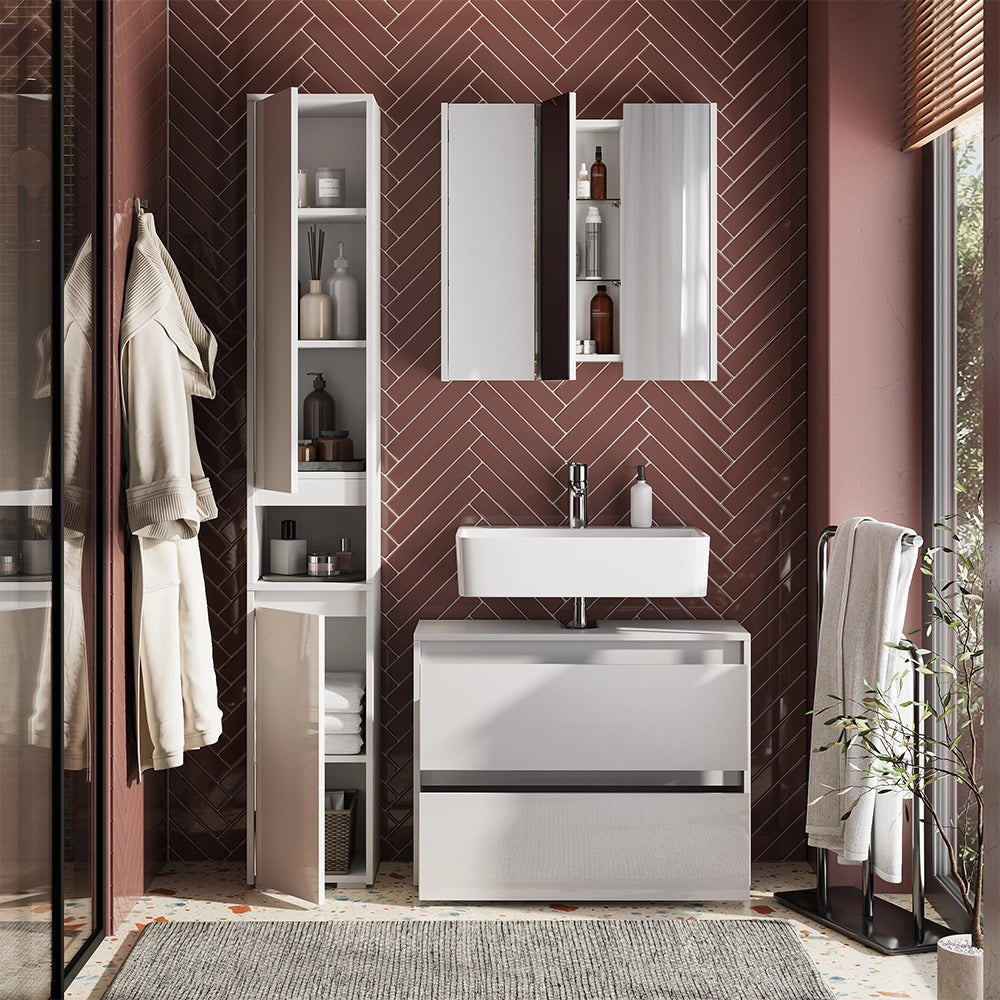 Vicco Set di mobili da bagno Bianco/bianco lucido 3 parti