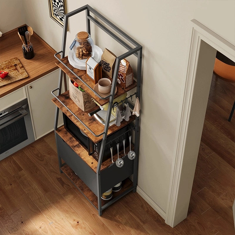 Scaffale da cucina per microonde in rovere rustico, grande e pratico, con ganci in stile loft
