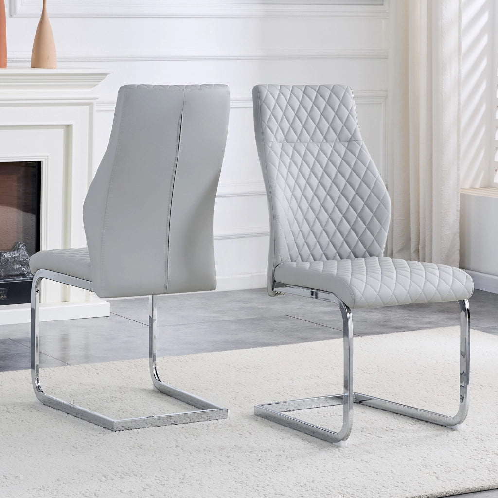 Sedia da pranzo set da 2 in pelle PU con schienale alto e seduta imbottita, struttura in metallo, grigio chiaro