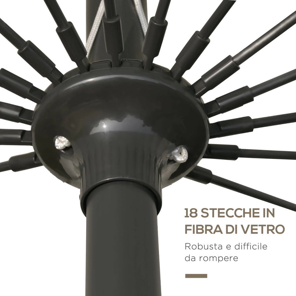 Ombrellone da Giardino e Terrazza 2.5x2.5 m a Manovella con 18 Stecche e Inclinabile, Grigio