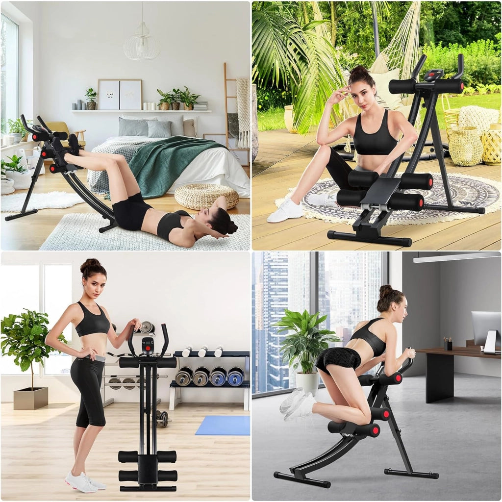 Panca per Addominali Pieghevole, AB Trainer, Panca Palestra Pieghevole, Salvaspazio, 4 Livelli di Resistenza, Trainer Addominale per casa, con Monitor LCD, peso Utente fino a 120 kg