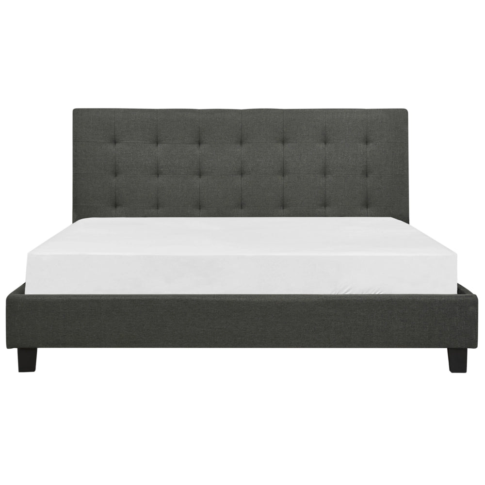 Letto imbottito tessuto grigio scuro rete a doghe testiera trapuntata 180 x 200 cm