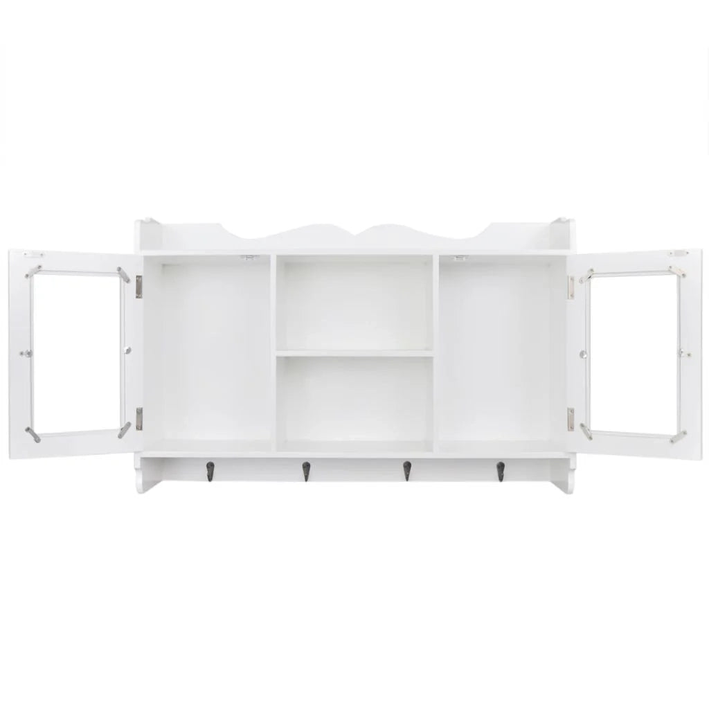 Vetrina/mobiletto da parete con ripiano per libri/DVD/vetro in MDF bianco 2702115/2