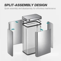 Cestino con sensore 60 L, coperchio automatico, acciaio inox, versatile, Argento