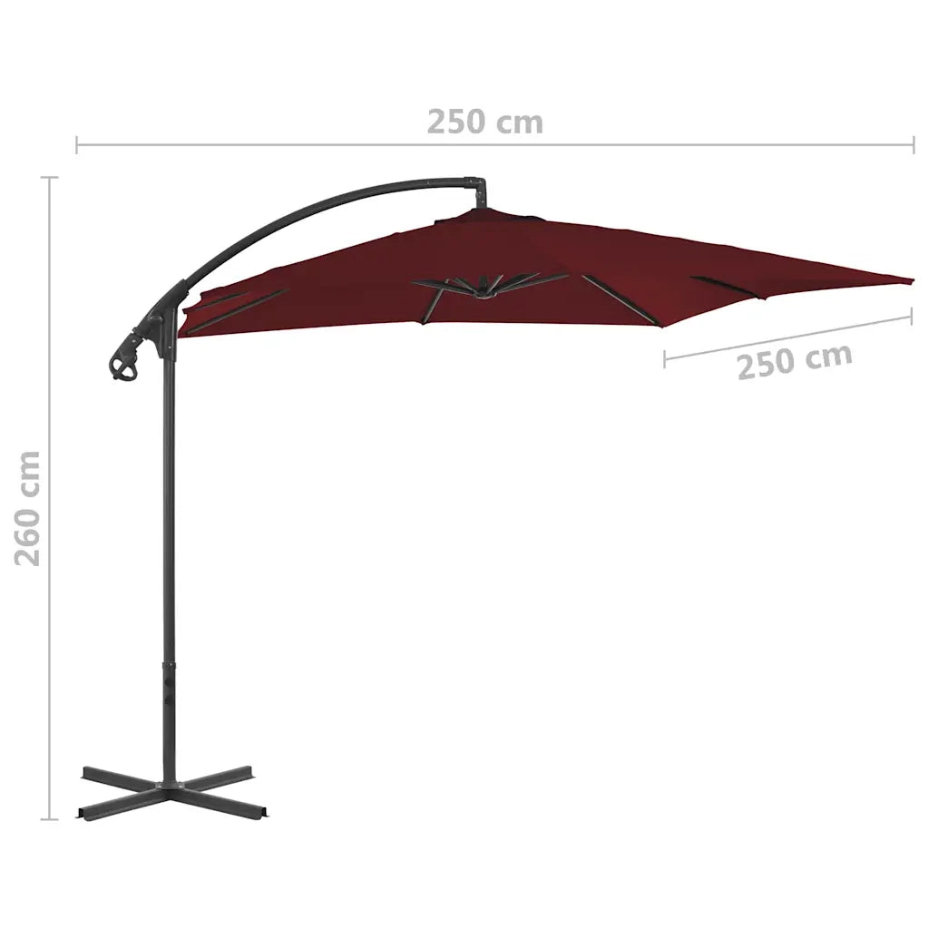 Ombrellone a Sbalzo con Palo in Acciaio 250x250 cm Rosso Vino 312510
