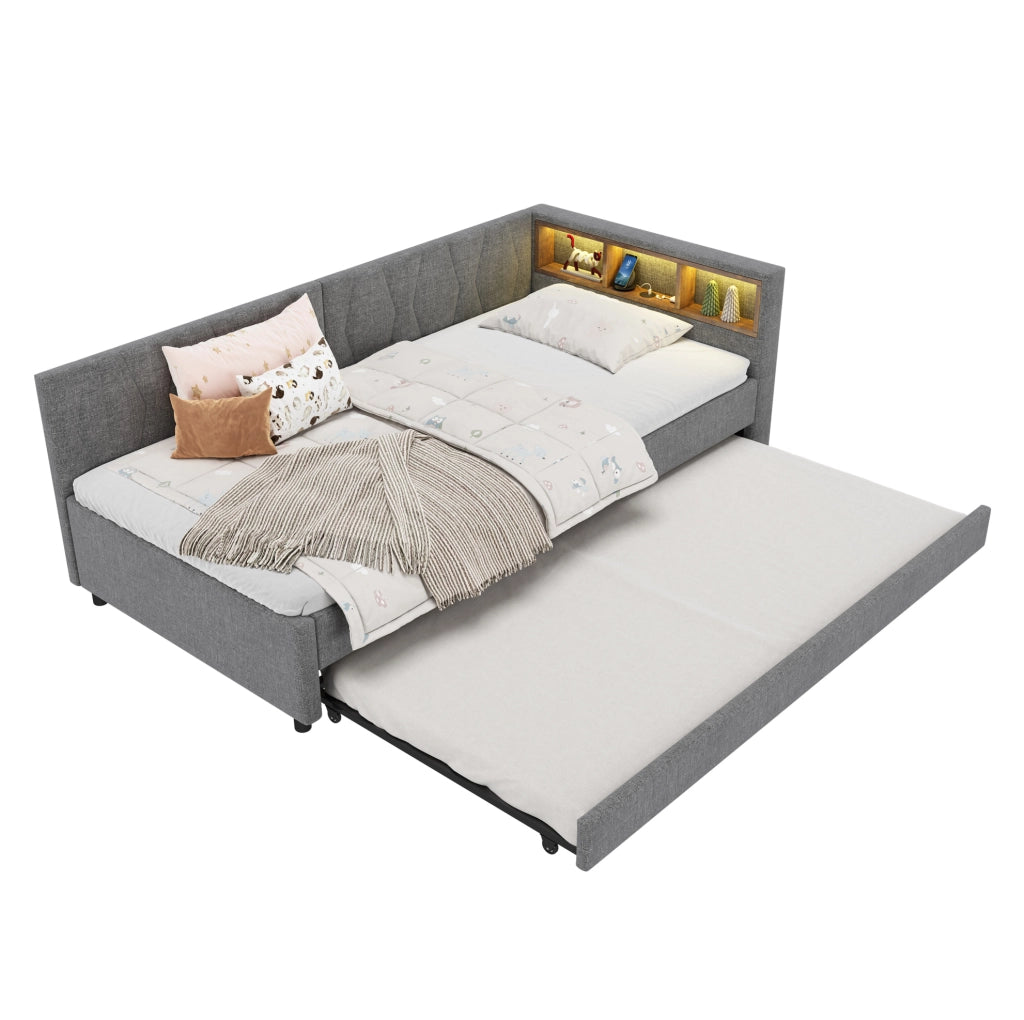 Letto estraibile multifunzione con luci LED e vani portaoggetti