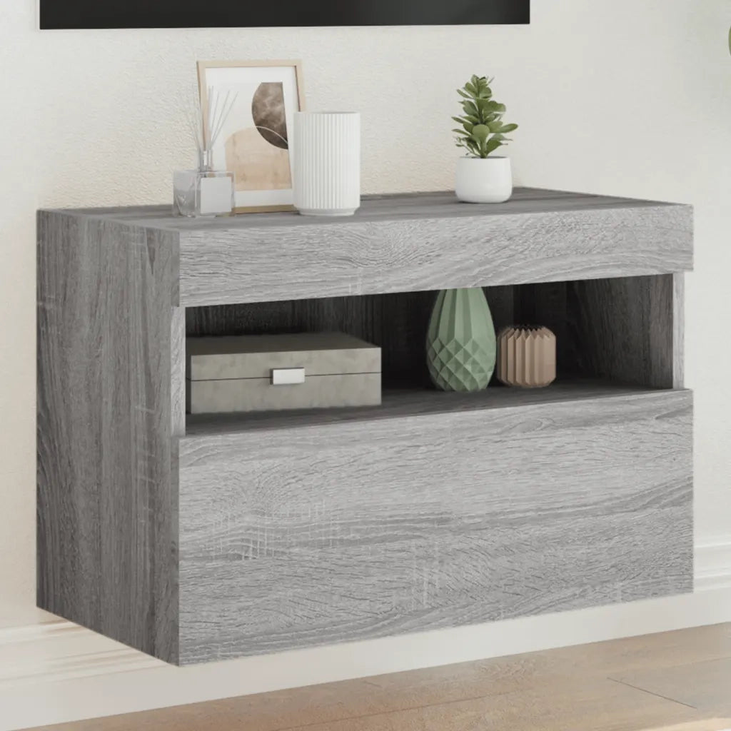 Mobile TV a Parete con Luci LED-Mobile TV a Muro Grigio Sonoma 60x30x40 cm