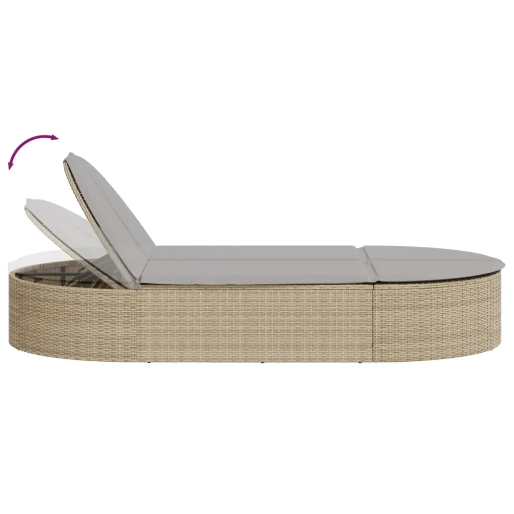 Lettino Prendisole | Sdraio da giardino | Lettino da sole con Cuscini Beige in Polyrattan