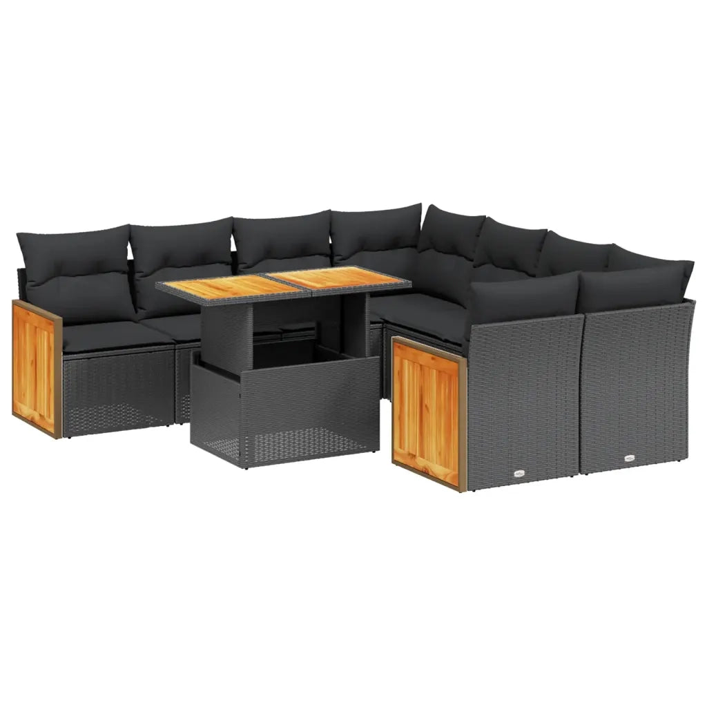 Set Divani da Giardino 9 pz con Cuscini Nero in Polyrattan 3273883