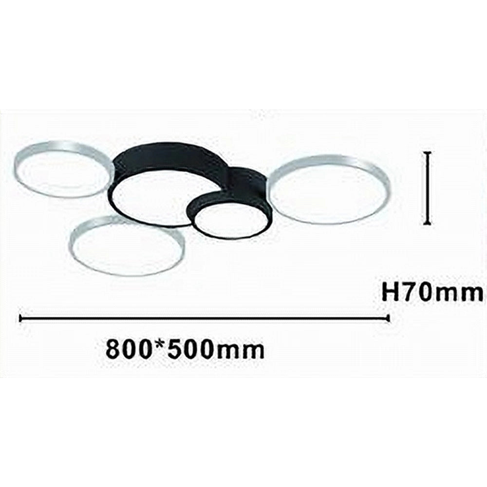Trade Shop - Plafoniera Led 48w 5 Cerchi Argento Nero Lampada Soffitto Moderno Luce 6500k 70982 -