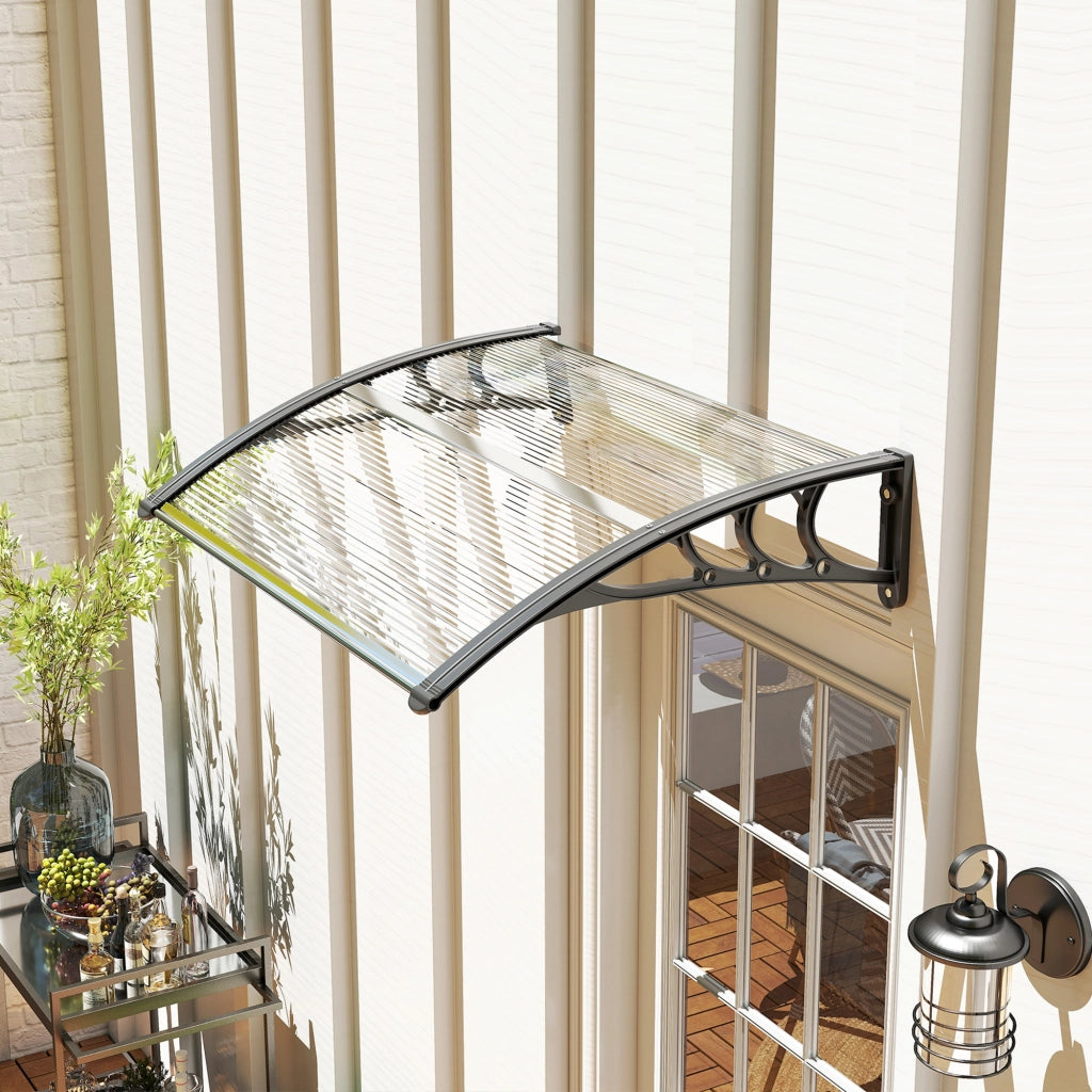 Pensilina da Esterni Impermeabile e Anti-UV, in PC, PP e Alluminio, 75x100x23 cm, Trasparente e Nero