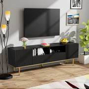 Mobile TV 165x36x55 cm; 2 vani e 2 cassetti con apertura a pressione; pannello truciolare nero e oro