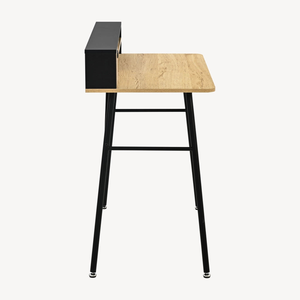Scrivania Var con 2 Scomparti e Cassetto 93 x 90 x 50 cm - Nero / Effetto Rovere [en.casa]