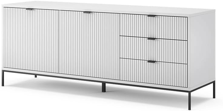 Tavolo basso Eliza, Quercia vichinga, 150 x 60 cm con 3 cassetti, 2 ante, utilizzabile come supporto TV e per la conservazione