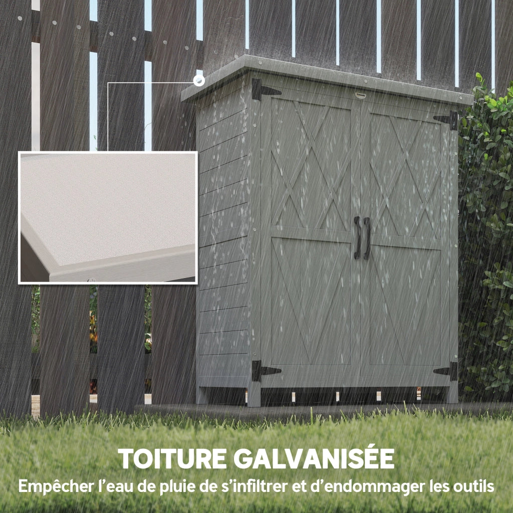 Armadio da giardino ¨C zephmum ¨C legno massello, 3 ripiani, 2 ante, grigio, 75x40x90 cm