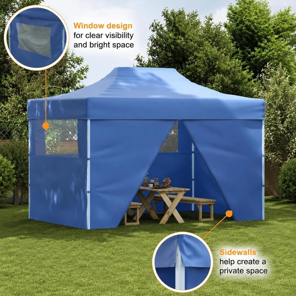 Pop-up Folding Tent With 4 Side Panels, 3x4.5 M, Blue