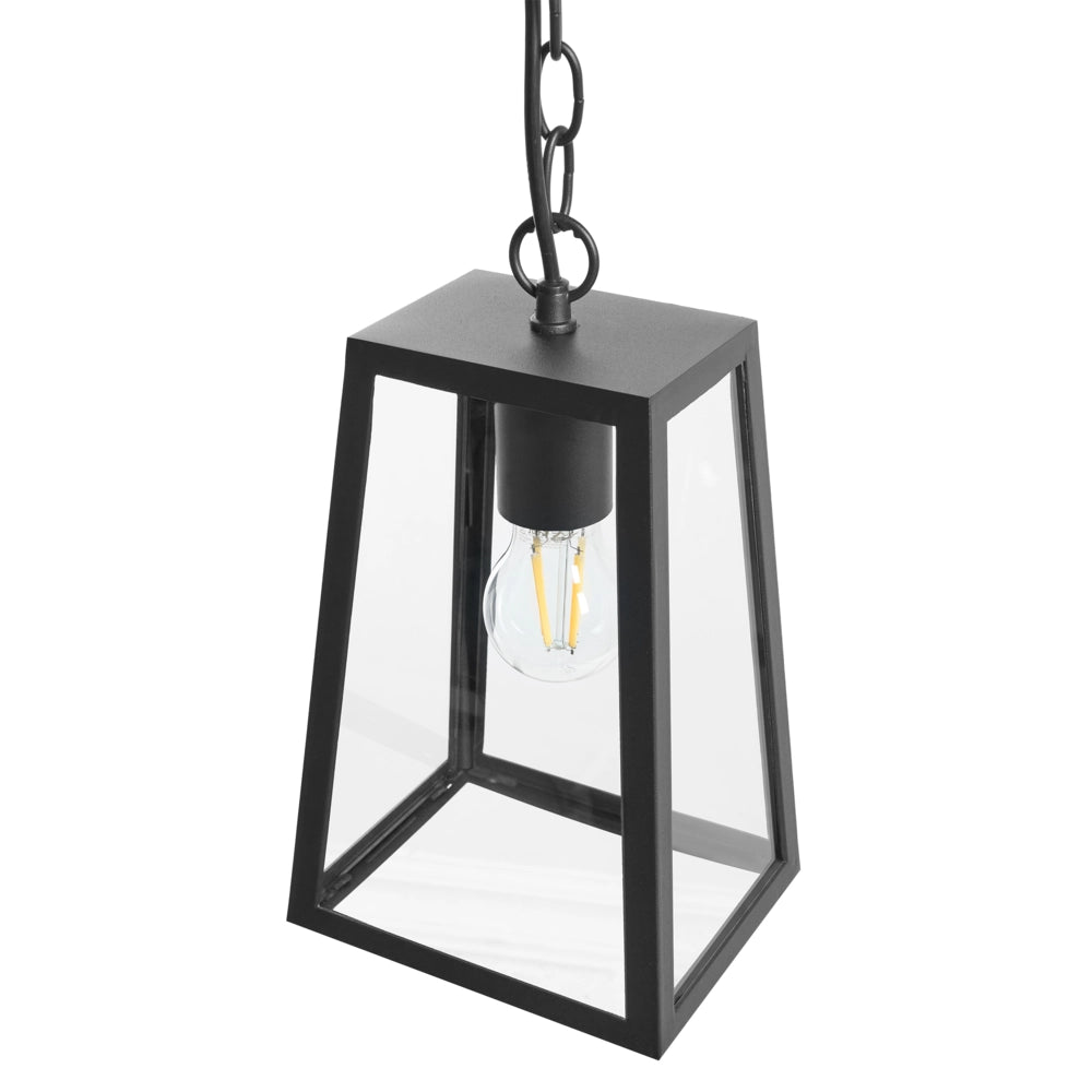 Lampada a sospensione da esterno per l'illuminazione e la decorazione del giardino, struttura in alluminio opaco, paralume in vetro, nera