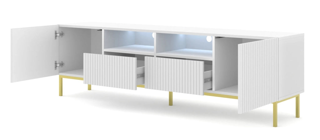 MOBILE RAVENNA BCK PORTA TV IN MDF RIVESTITO IN FOGLIO 2D2S 200 BIANCO OPACO STRUTTURA ORO