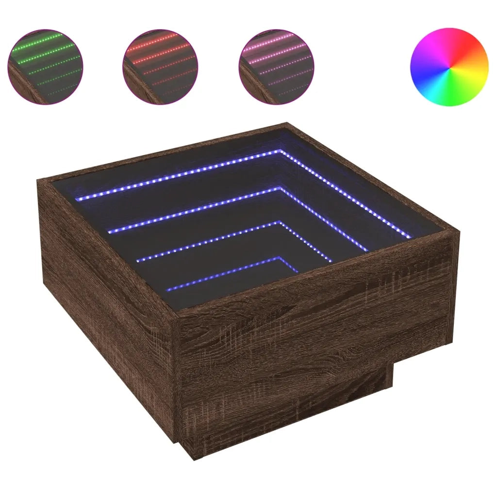 Tavolino Salotto con LED-Tavolino da soggiorno-Tavolo Rovere Marrone 50x50x30 cm Multistrato