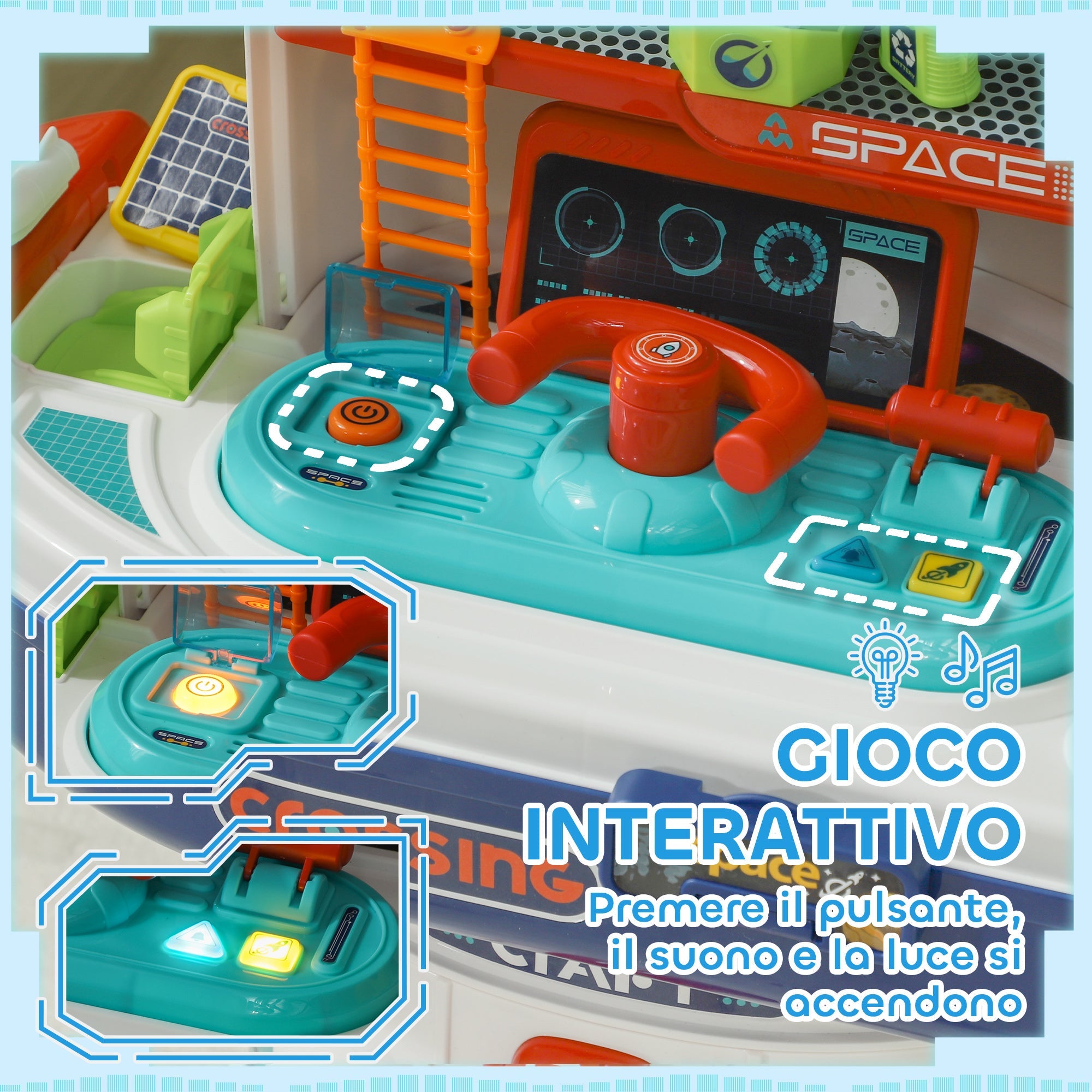 Banco da Lavoro per Bambini 21 Pezzi a Tema Spaziale con Suoni e Luci