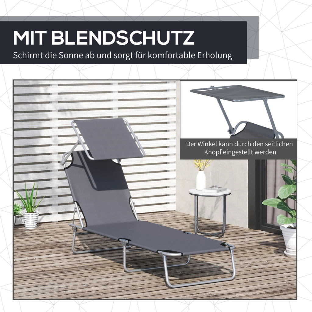 LETTINO prendisole pieghevole 187x58x36 cm metallo grigio con tettuccio parasole