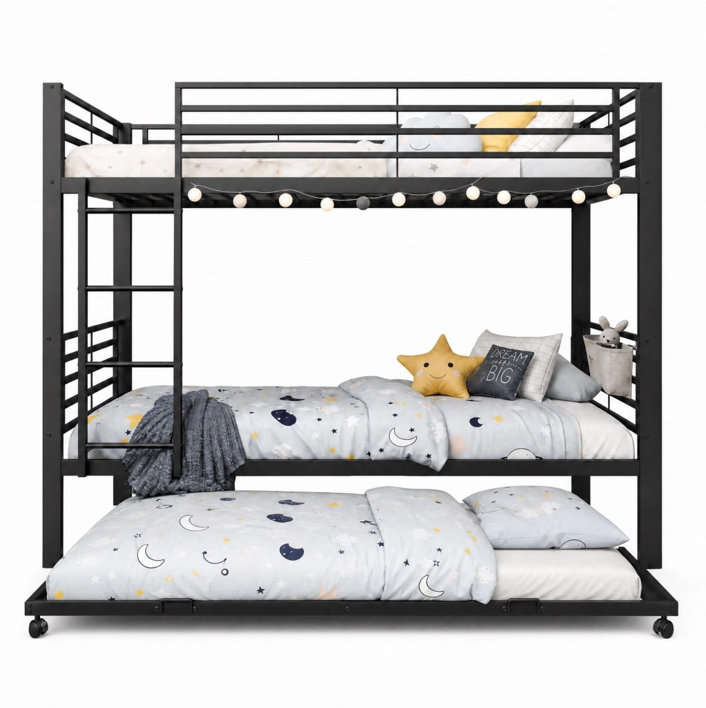 Letto a castello in metallo 90x200 cm con letto estraibile nero