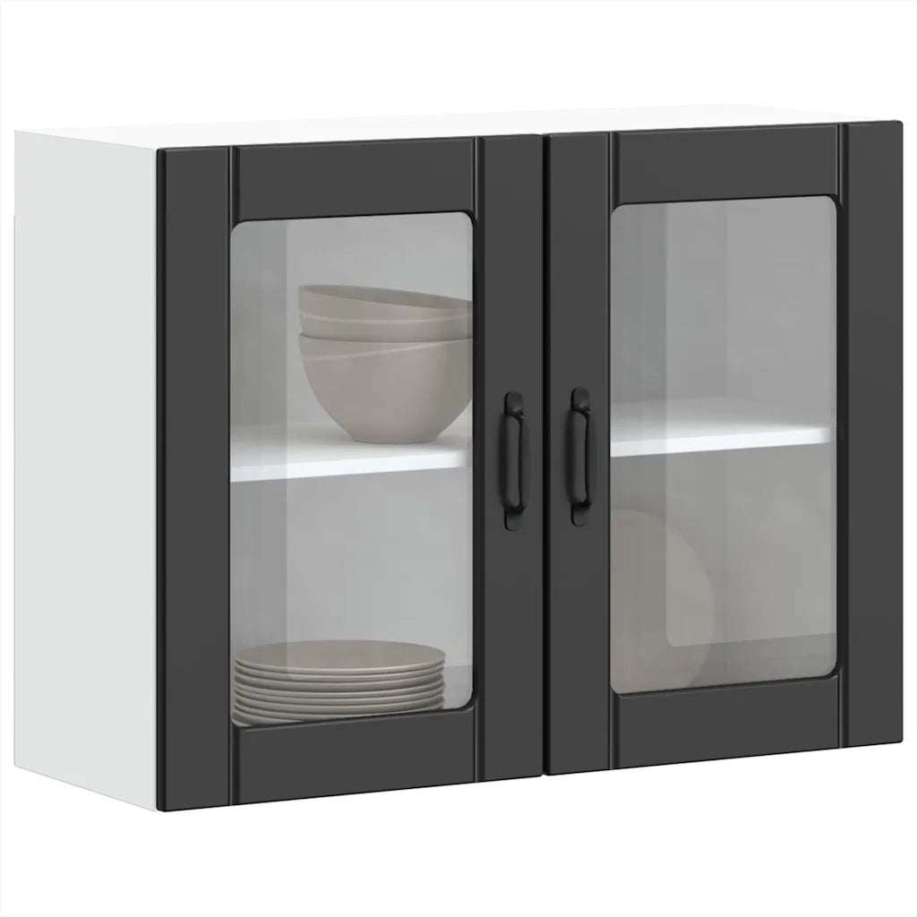 vidaXL Pensile da Cucina con Porta in Vetro Lucca Nero Truciolato