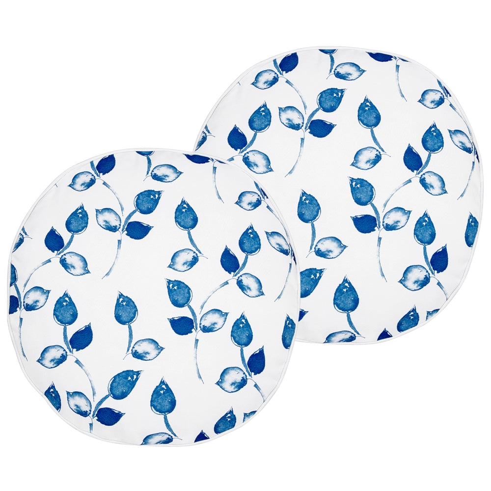 Set di 2 cuscini da giardino in poliestere bianco e blu ⌀ 40 cm Motivo a foglie rotonde Design moderno Cuscino da lancio sparso