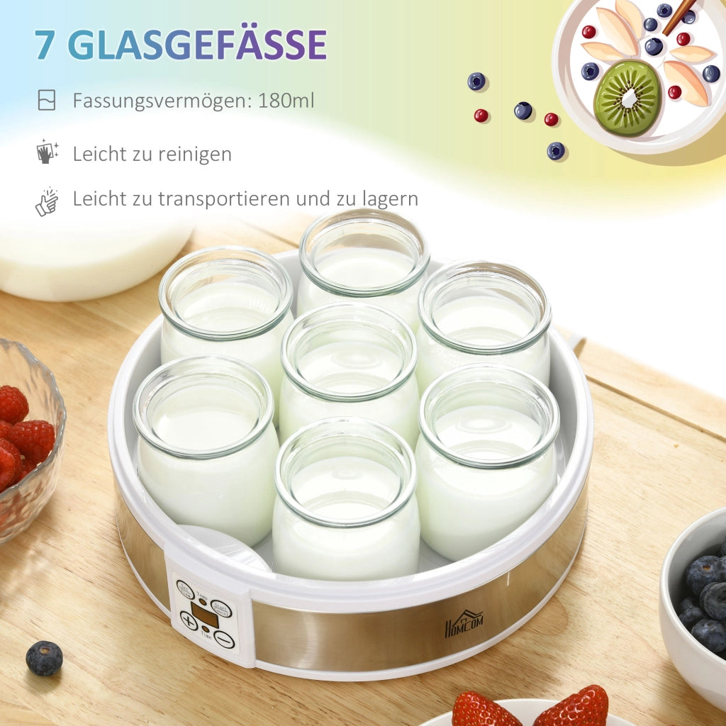 Macchina per Yogurt ¨C Xylo ¨C Acciaio Inossidabile con 7 Barattoli, 24x24x13 cm, Argento e Bianco