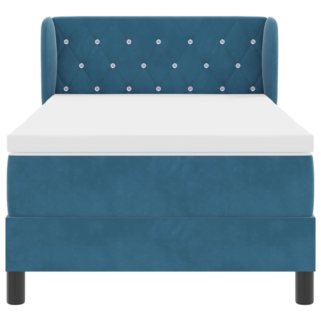 Letto Box Spring con Materasso Blu Scuro 90x200 cm Velluto