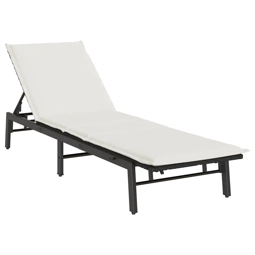 Lettino Prendisole | Sdraio da giardino | Lettino da sole con Cuscino Nero in Polyrattan