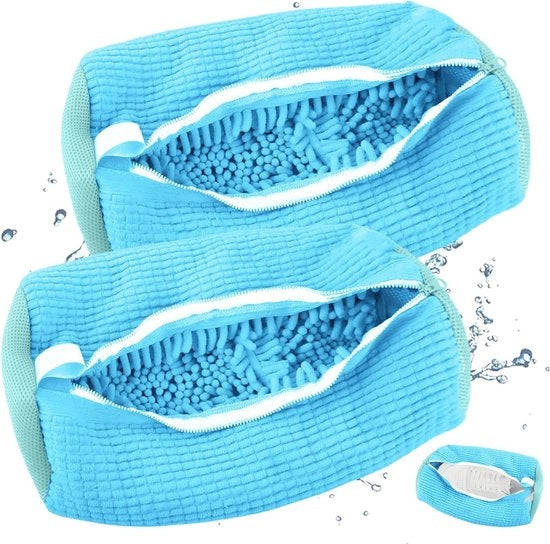 Sacco per la lavatrice - 2 pezzi di sacchi lavabili e sostenibili per scarpe - sacco lavabile multifunzionale con chiusura a zip per sneakers in blu.