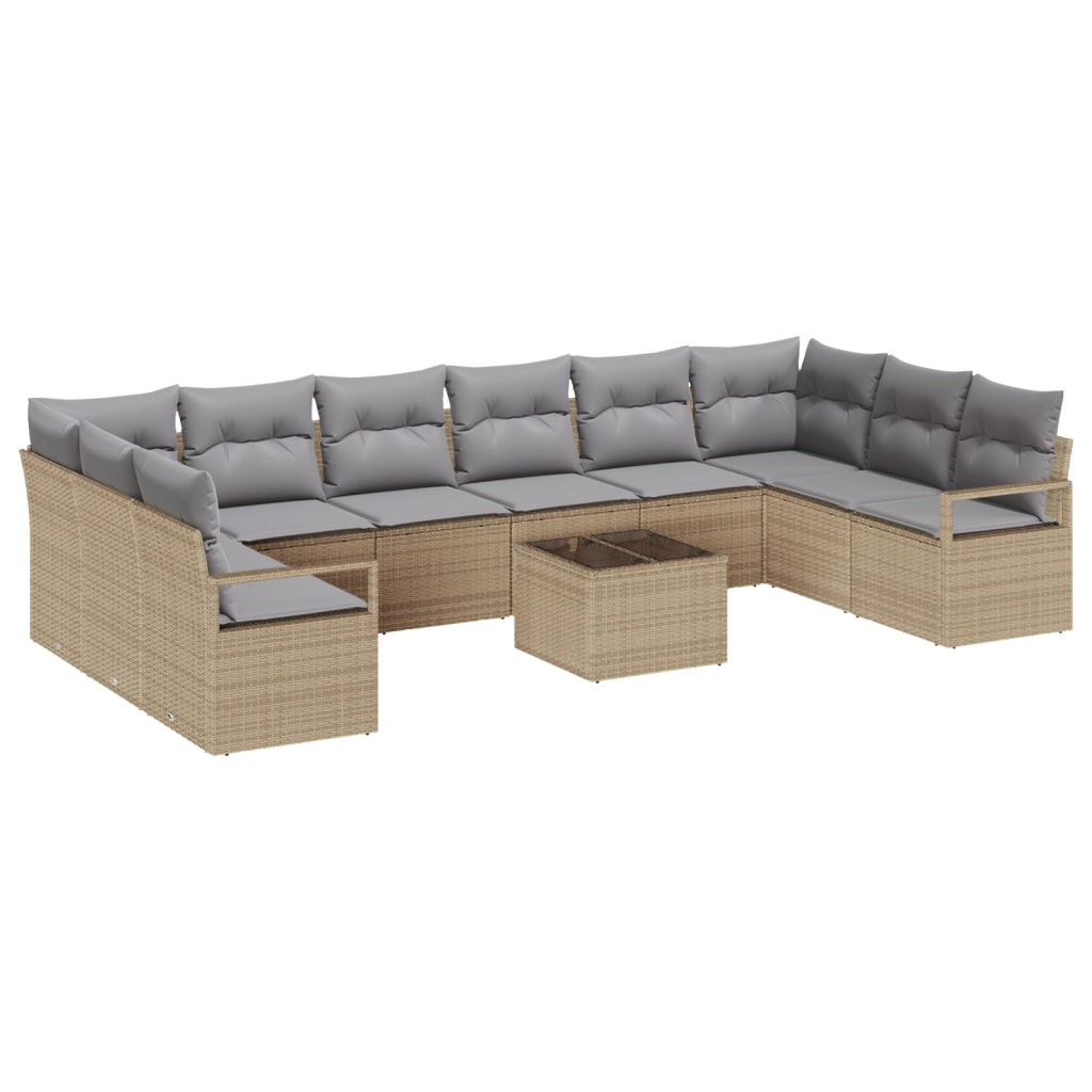 Set Divano da Giardino  11 Pezzi con Cuscini Nero Polyrattan
