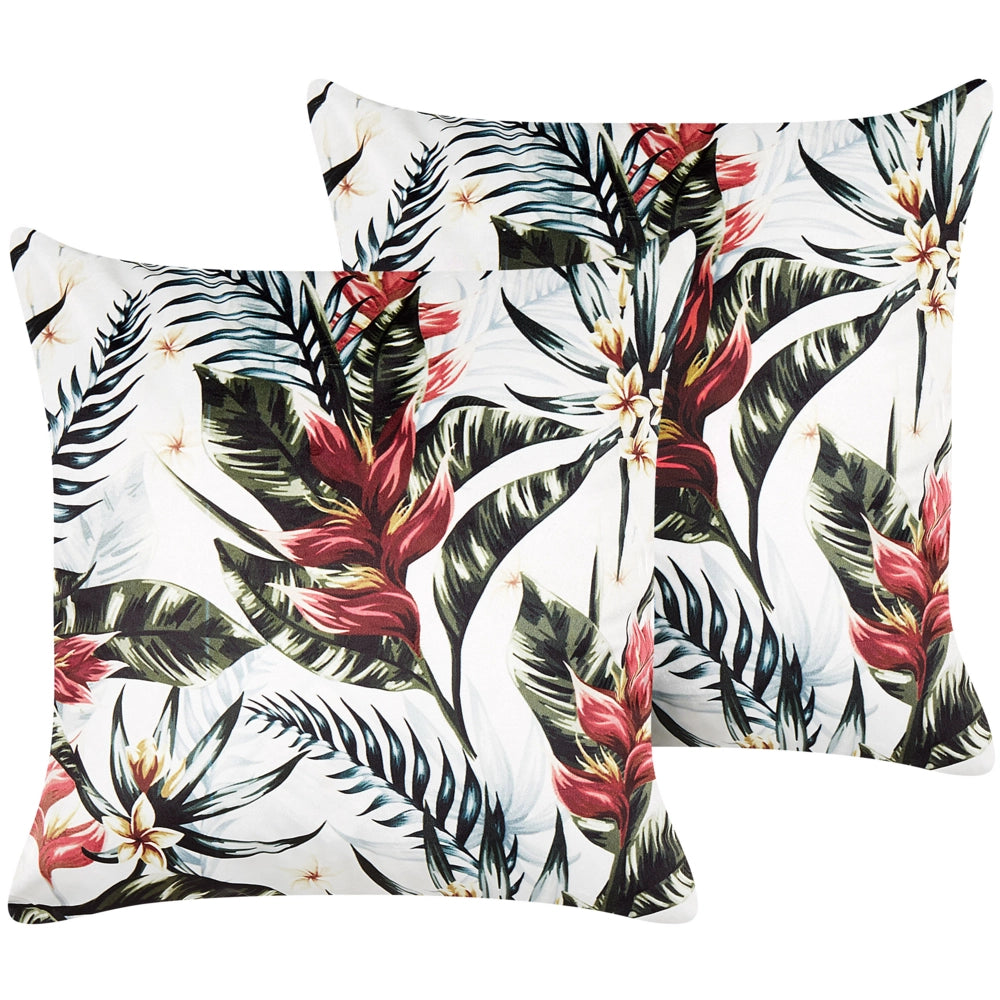 Set di 2 cuscini in velluto verde rosso e crema 45 x 45 cm motivo foglie stile boho soggiorno camera da letto