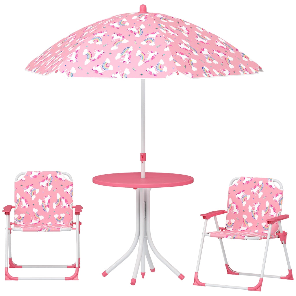 Tavolo da Picnic per Bambini Set Tavolo e Sedie con Ombrellone Rosa