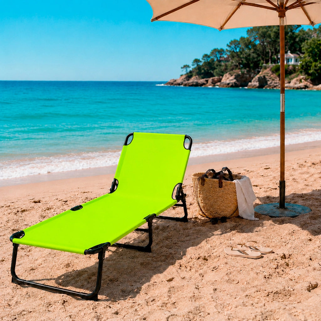 Lettino Sdraio Pieghevole Prendisole Con Schienale Reclinabile Regolabile Telaio In Metallo Nero Per Mare Piscina Giardino 187 x 53 x 24 Cm Verde Fluo