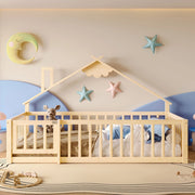 Letto per bambini a casetta 90x190 cm in pino naturale con sponda