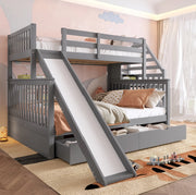 Letto a castello 90x200/140x200 con scivolo, cassetti e scala grigio