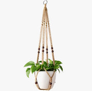Macramé Sospensioni per Piante 2 pezzi Sospensione per Piante Interna Cesto per Piante Corda di Lino con Perle senza Spigoli, 90cm (vaso non incluso) - marrone